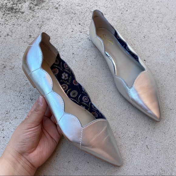 Seychelles Shoes - Seychelles Silver Metallic Pointed Toe Ruffle Flat